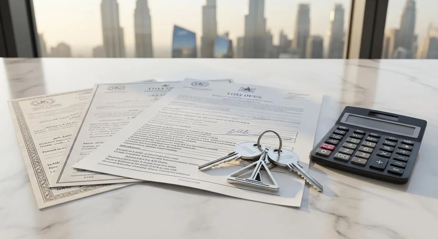 Huissleutels en eigendomsdocumenten voor een woning in Dubai
